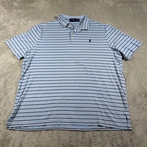 Polo Ralph Lauren Polo Shirt Mens XXL Light Blue Striped Short Sleeve Preppy